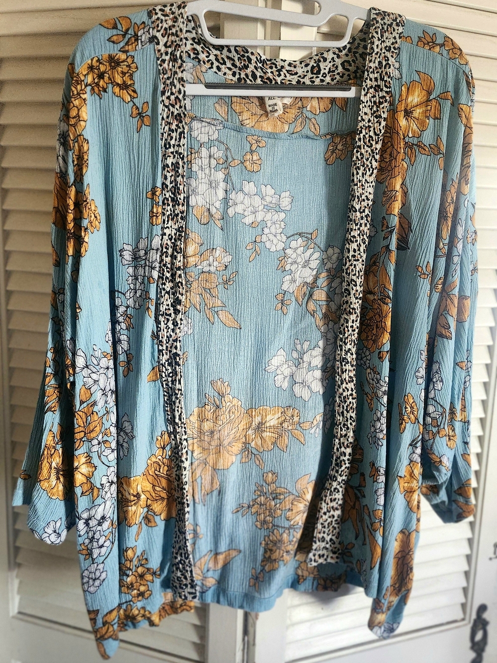 Anthropologie Light Blue Floral Open-Front Kimono Cardigan - Unbranded
